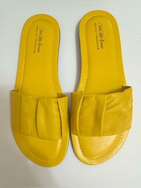 Saks Fifth Avenue Yellow Leather Pleated Slide Sandals